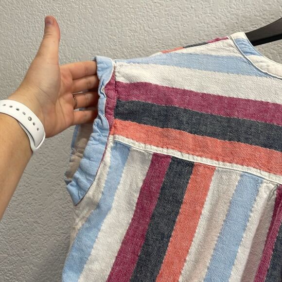 Time and Tru Vertical Stripe Cinched Waist Dress in Magenta Quartz Stripe Large - Picture 8 of 10